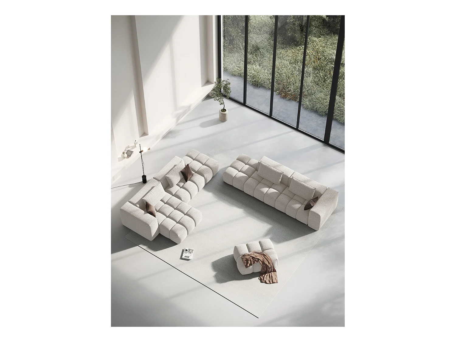 CXL by Christian Lacroix - Canapé modulable gauche "Lorella" 3 places en tissu structurel beige - 265x85x70cm