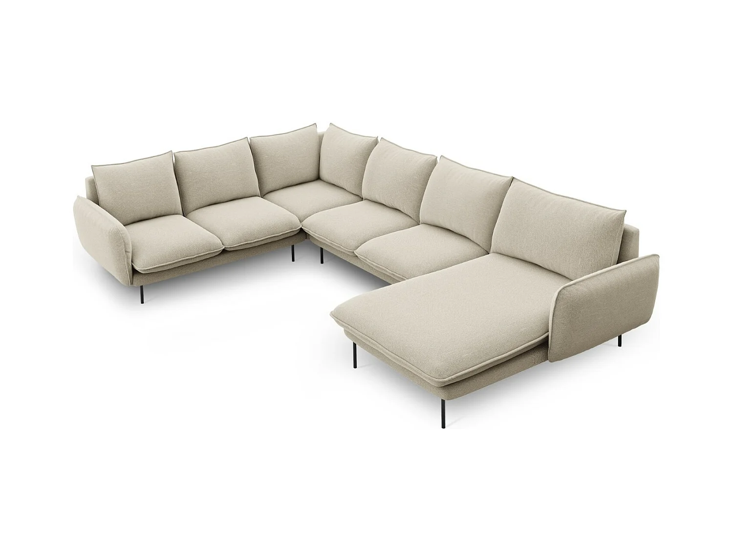 Cosmopolitan Design - Panoramische hoekbank links "Vienna" 7 zitplaatsen, Structurele stof, Beige - 330x235x95cm