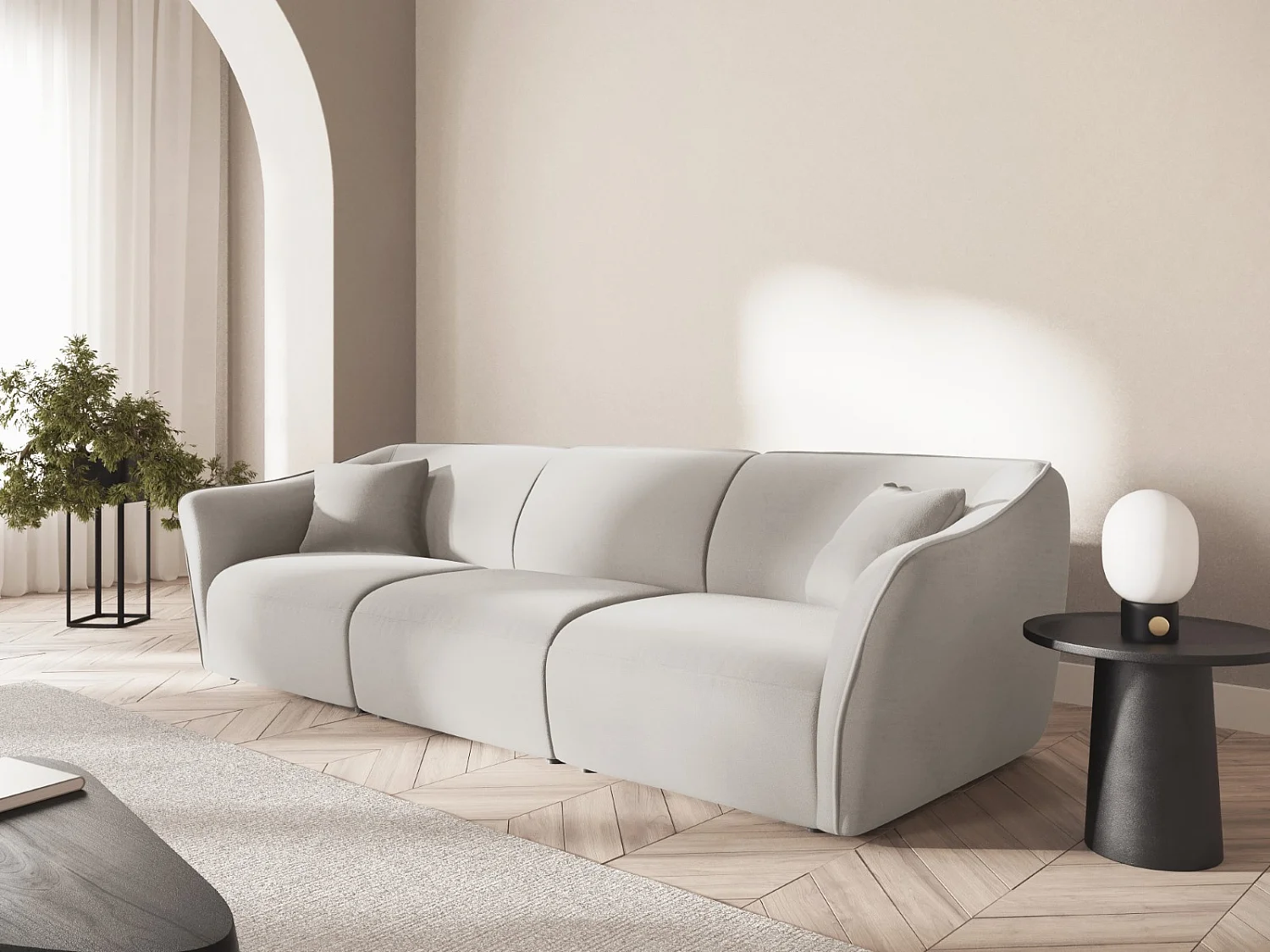 Cosmopolitan Design - Modulaire bank "Tokyo" 5 zitplaatsen, Flueel, Lichtbeige - 292x102x79cm