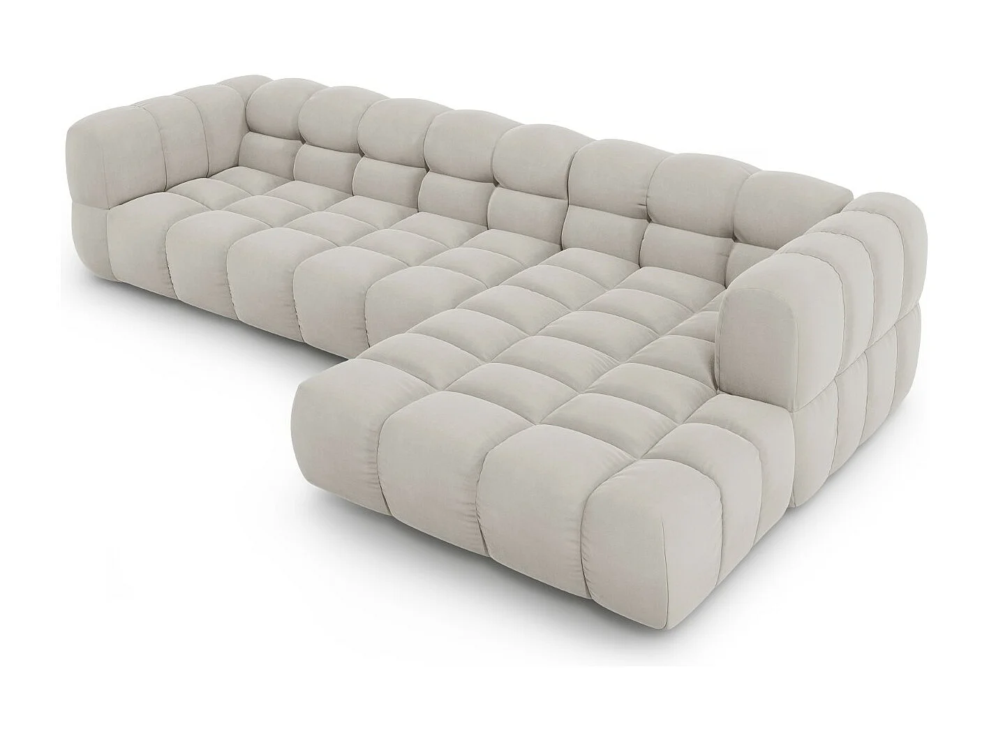 Cosmopolitan Design - Canapé d'angle droit modulable "Sky" 4 places en velours beige clair - 300x162x75cm