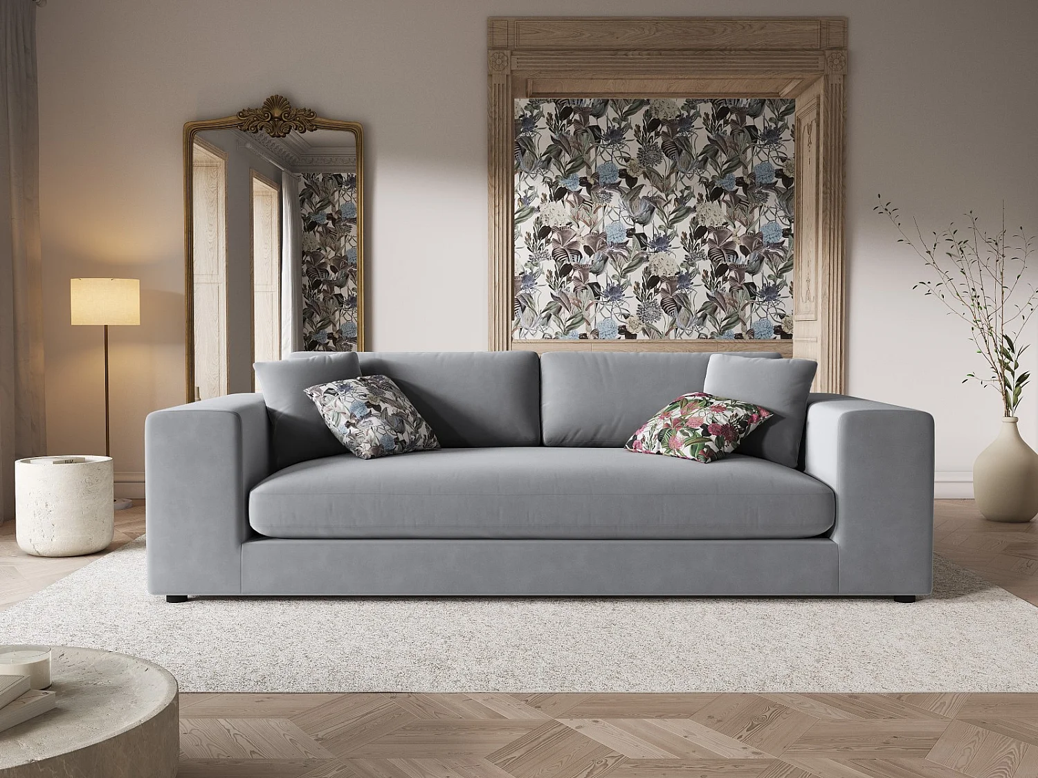 CXL by Christian Lacroix - Bank "Tendance" 4 zitplaatsen, Flueel, Lichtgrijs - 262x122x72cm