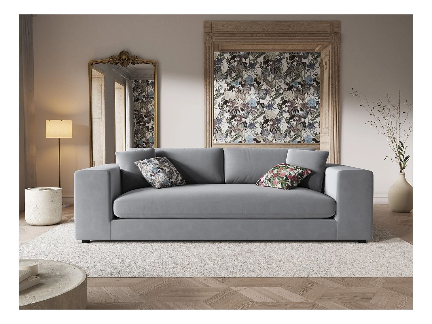CXL by Christian Lacroix - Canapé "Tendance" 4 places en velours gris clair - 262x122x72cm