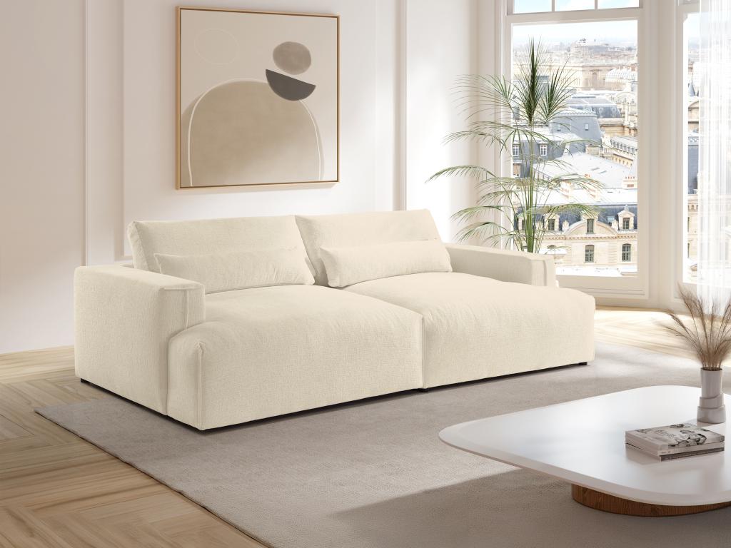 Sofa 4-Sitzer - tiefe Komfortsitzfläche - Chenille-Stoff - Beige - COLYSA günstig online kaufen
