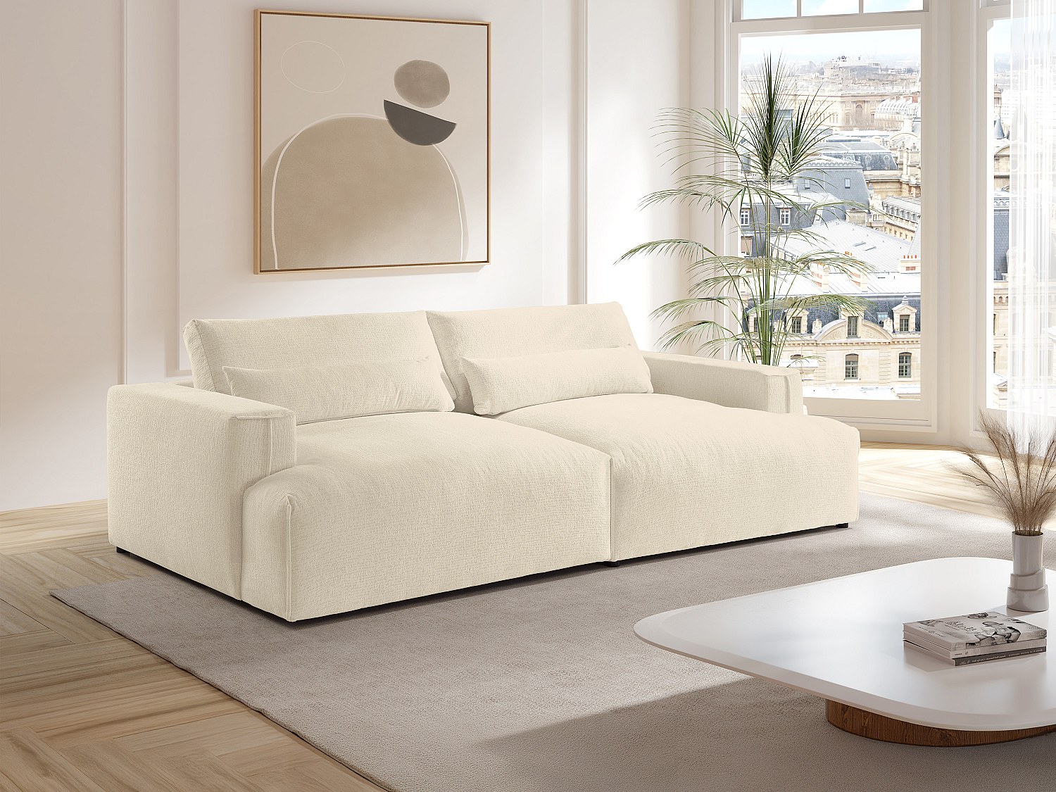 Sofa 4-Sitzer - tiefe Komfortsitzfläche - Chenille-Stoff - Beige - COLYSIA günstig online kaufen