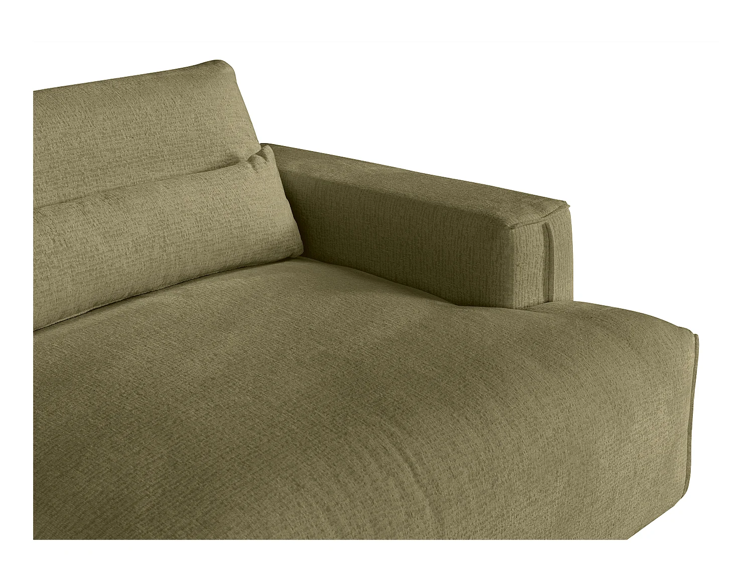 Canapé 4 places confort assise profonde en tissu chenille vert kaki COLYSIA