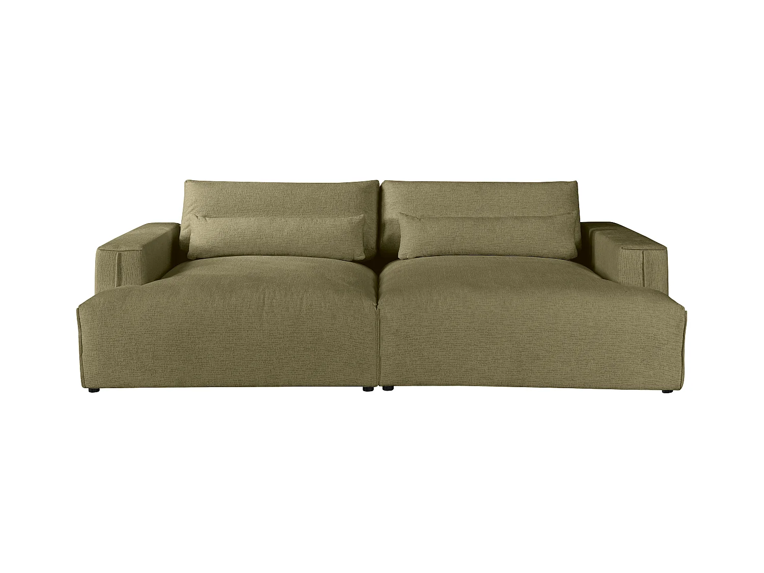 Canapé 4 places confort assise profonde en tissu chenille vert kaki COLYSIA