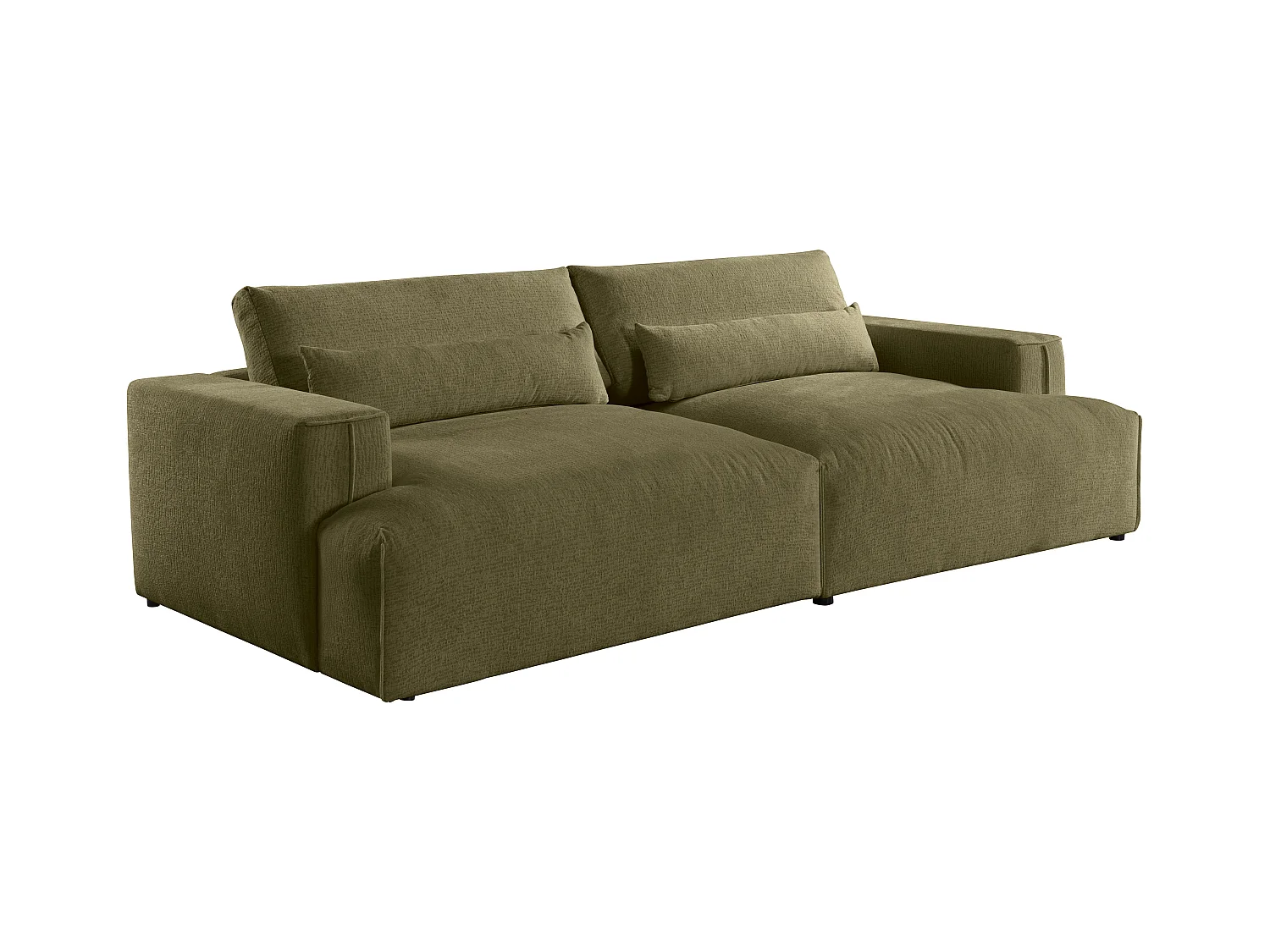 Canapé 4 places confort assise profonde en tissu chenille vert kaki COLYSIA