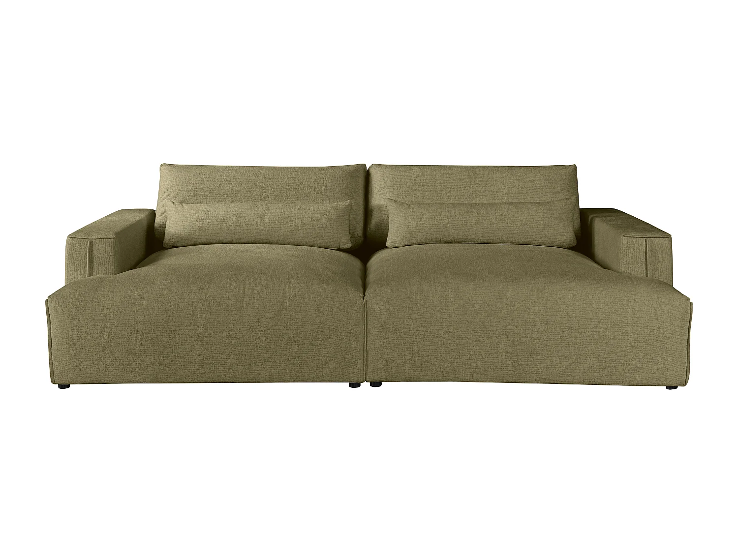 Canapé 4 places confort assise profonde en tissu chenille vert kaki COLYSIA