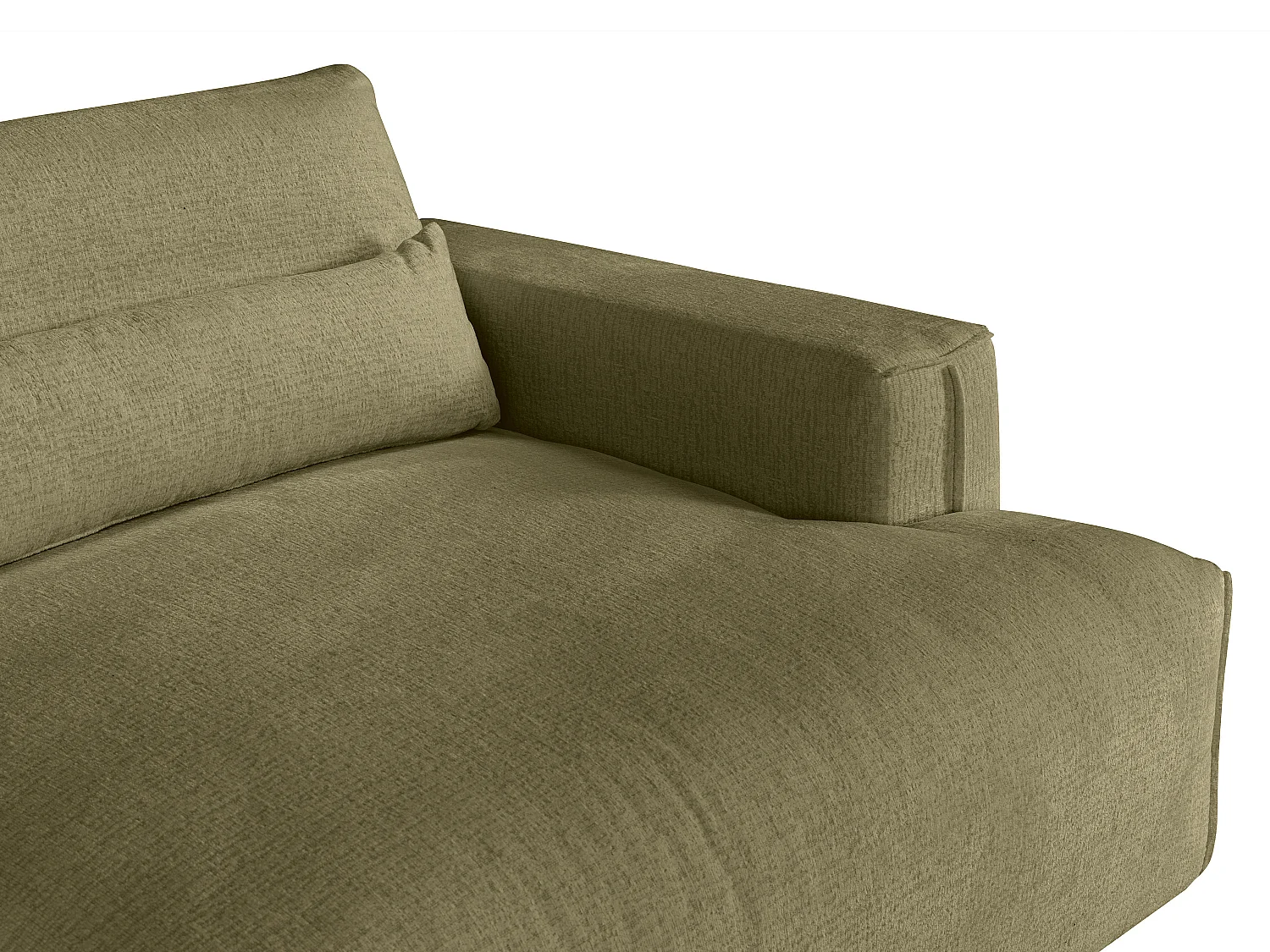 Canapé 4 places confort assise profonde en tissu chenille vert kaki COLYSIA