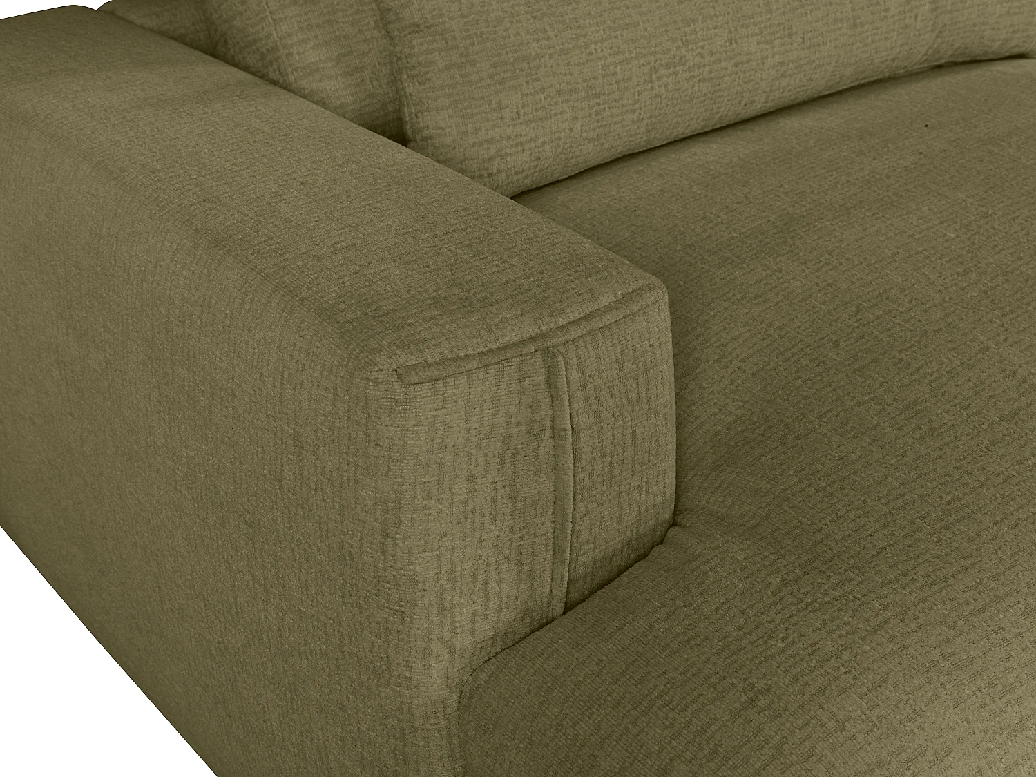 Canapé 4 places confort assise profonde en tissu chenille vert kaki COLYSIA