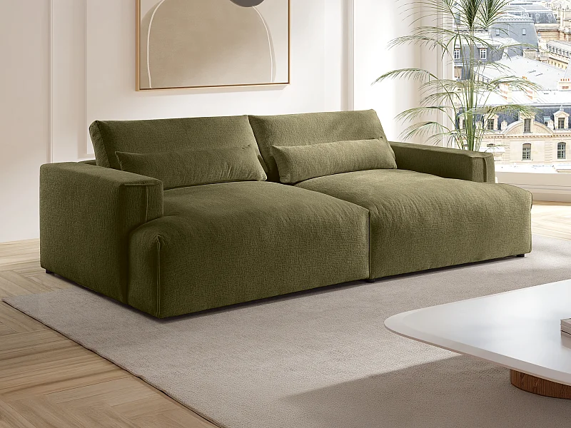 4-seters sofa med dyp sittekomfort i oliven grønn chenille-stoff COLYSA