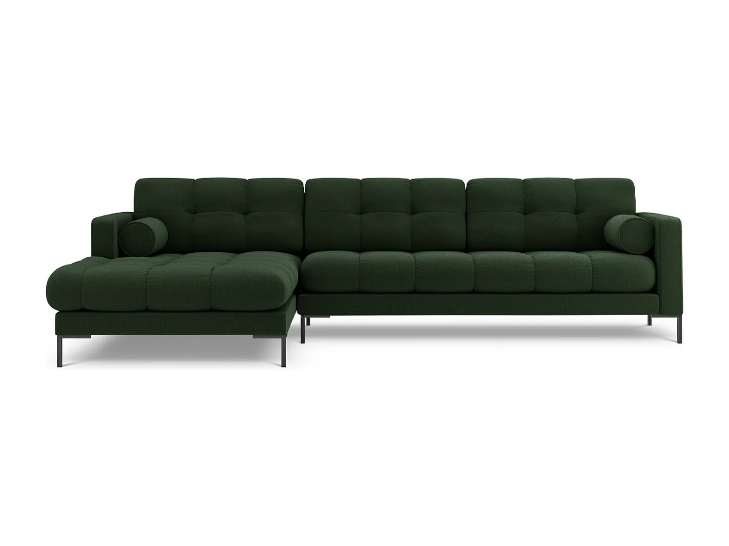 Cosmopolitan Design - 5-Sitzer Ecksofa links "Bali" aus strukturiertem Stoff dunkelgrün - 293x185x75cm
