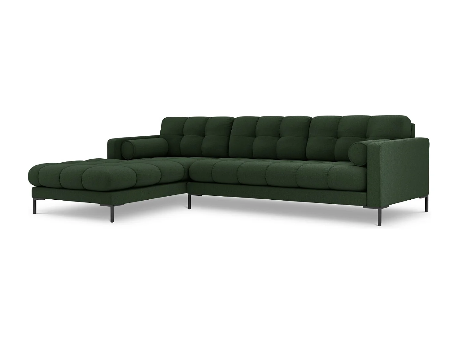 Cosmopolitan Design - 5-Sitzer Ecksofa links "Bali" aus strukturiertem Stoff dunkelgrün - 293x185x75cm
