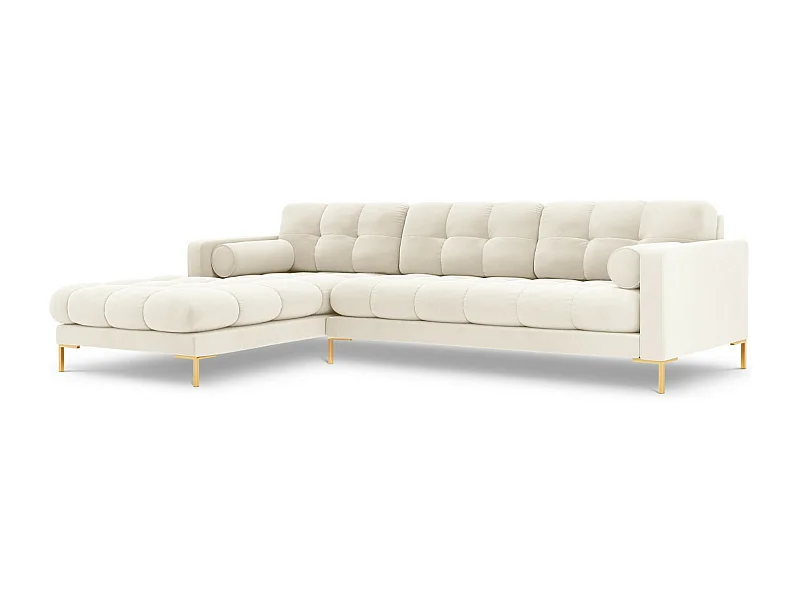 Cosmopolitan Design - 5-Sitzer Ecksofa links "Bali" aus Samt leichtes beige - 293x185x75cm