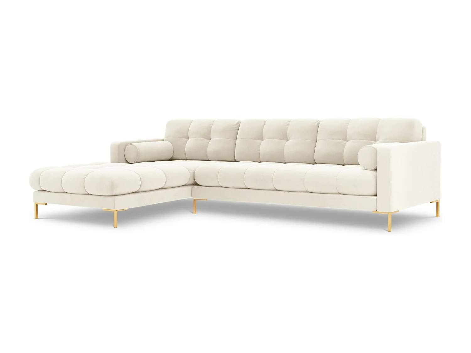 Cosmopolitan Design - Sofá de canto esquerdo "Bali" 5 lugares em veludo bege claro - 293x185x75cm