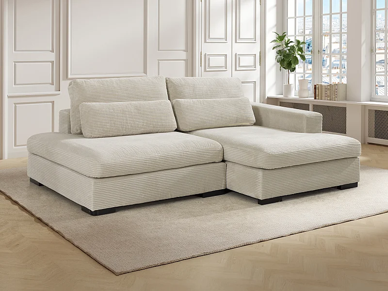 Canapé d'angle droit convertible en velours côtelé beige SELIORA