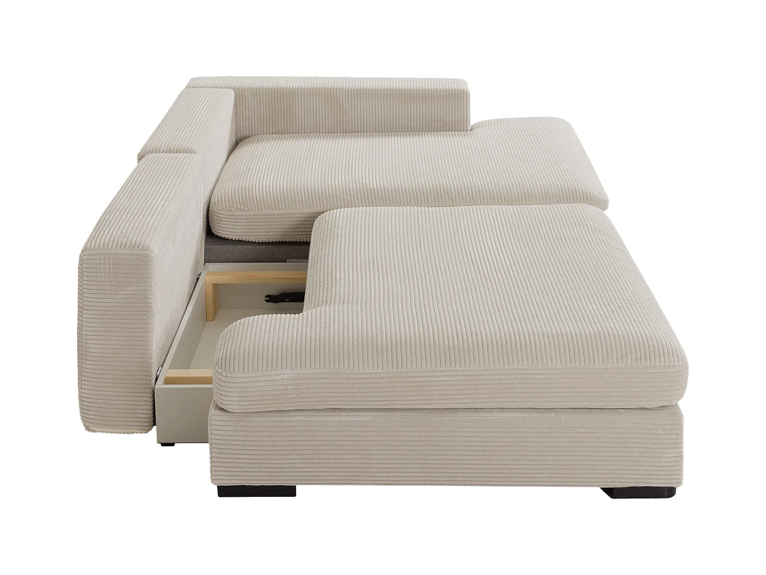 Canapé d'angle droit convertible en velours côtelé beige SELIORA