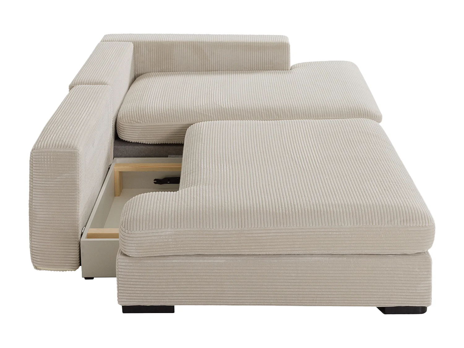 Højrehjørnet sovesofa i beige fløjlsfløjl