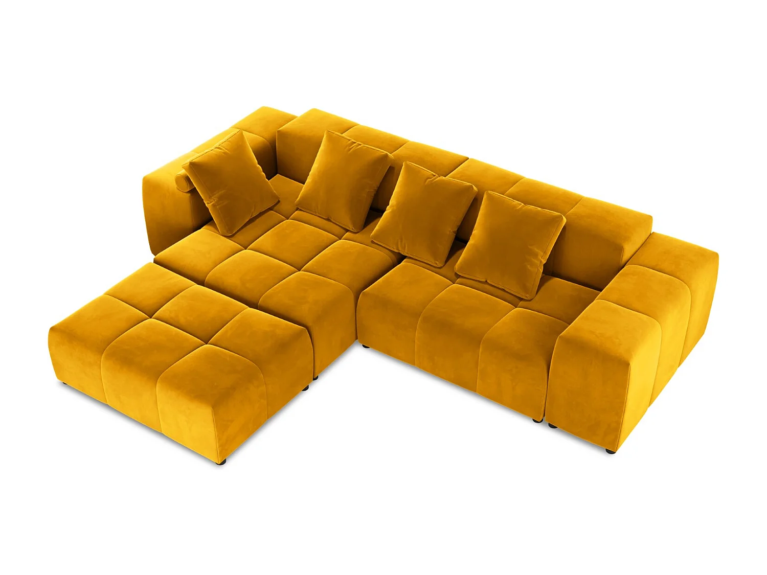 Cosmopolitan Design - Sofá de canto modular simétrico "Rome" 5 lugares em veludo amarelo - 320x240x75cm