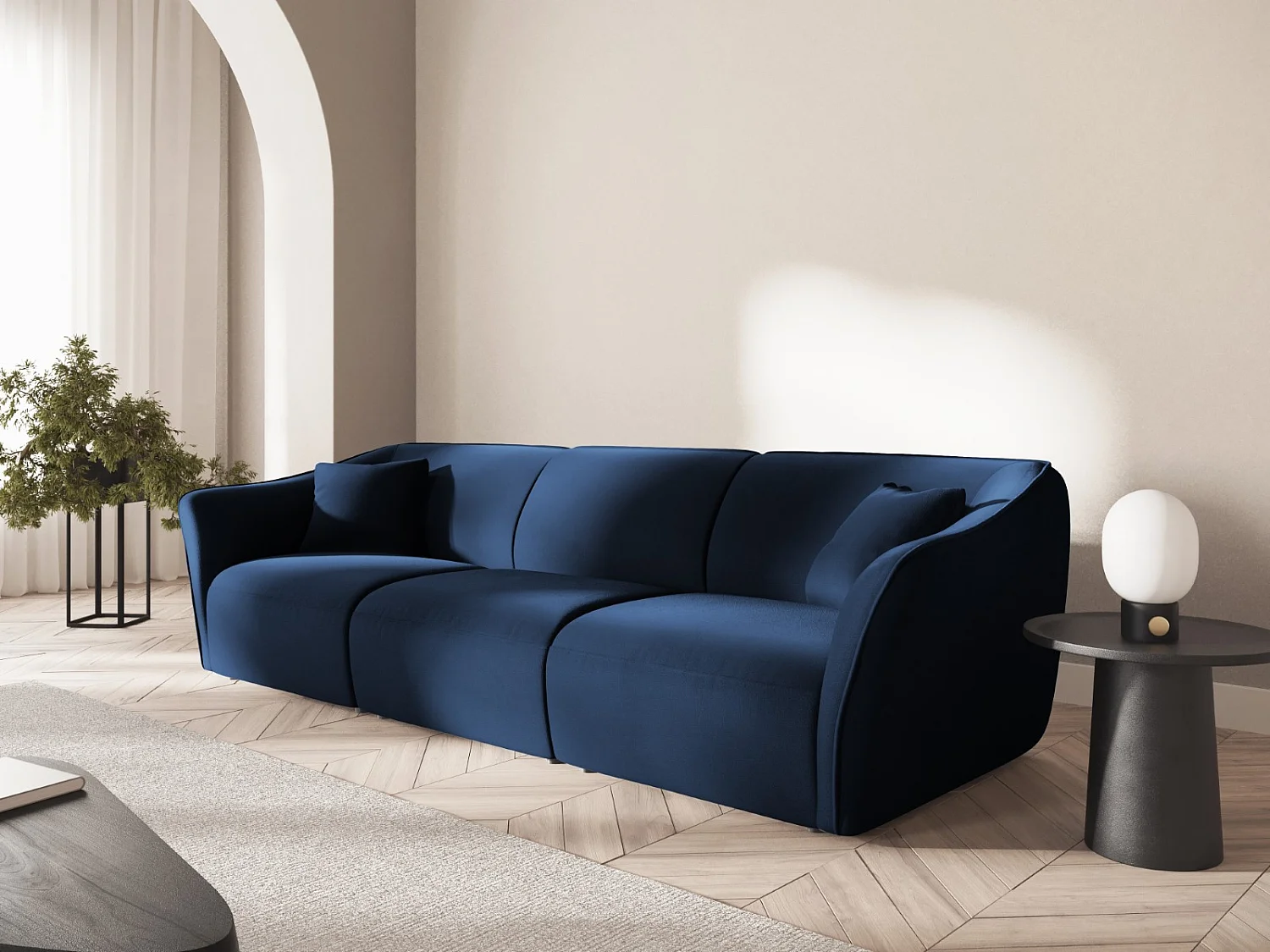 Cosmopolitan Design - Modulaire bank "Tokyo" 5 zitplaatsen, Flueel, Koningsblauw - 292x102x79cm