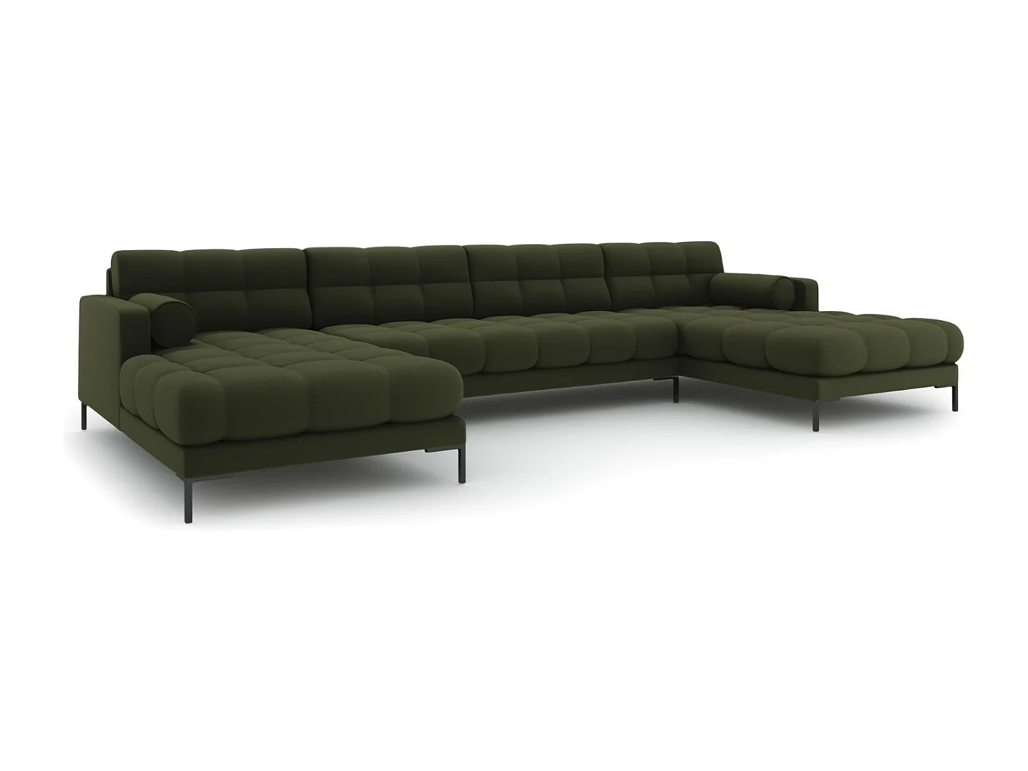 Cosmopolitan Design - Sofá panorâmico "Bali" 7 lugares em tecido estrutural verde - 383x185x75cm