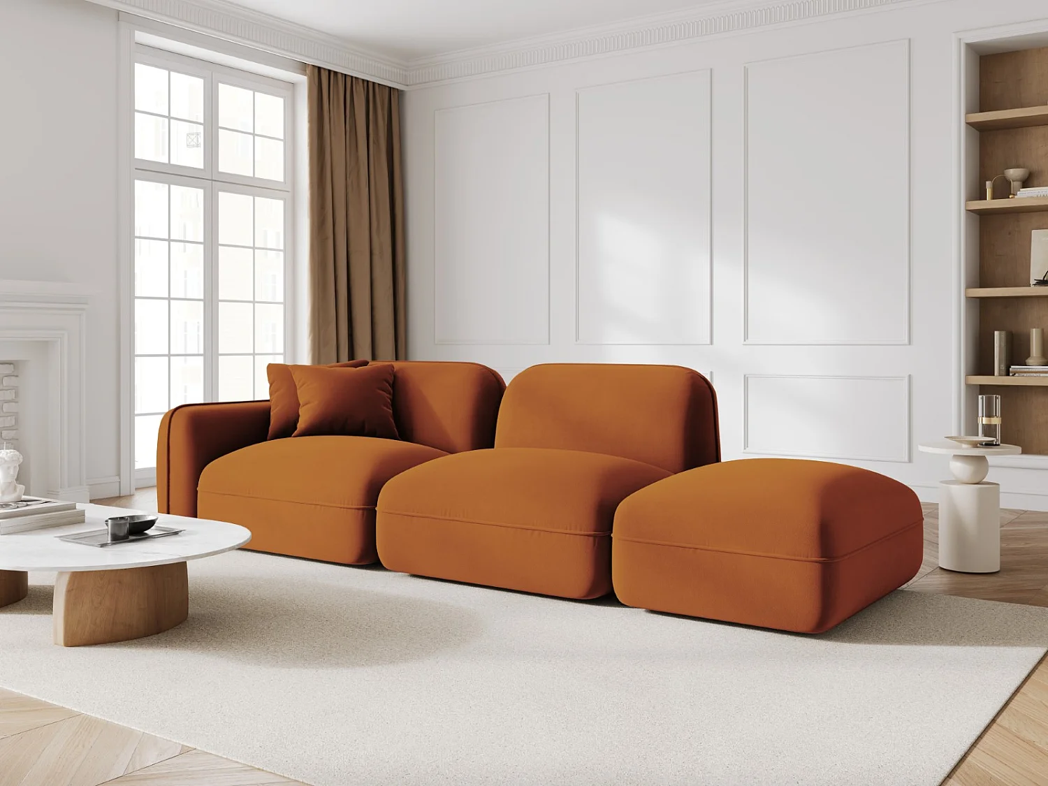 CXL by Christian Lacroix - Divano modulare destro "Lucien" 3 posti in velluto terracotta - 295x90x70cm