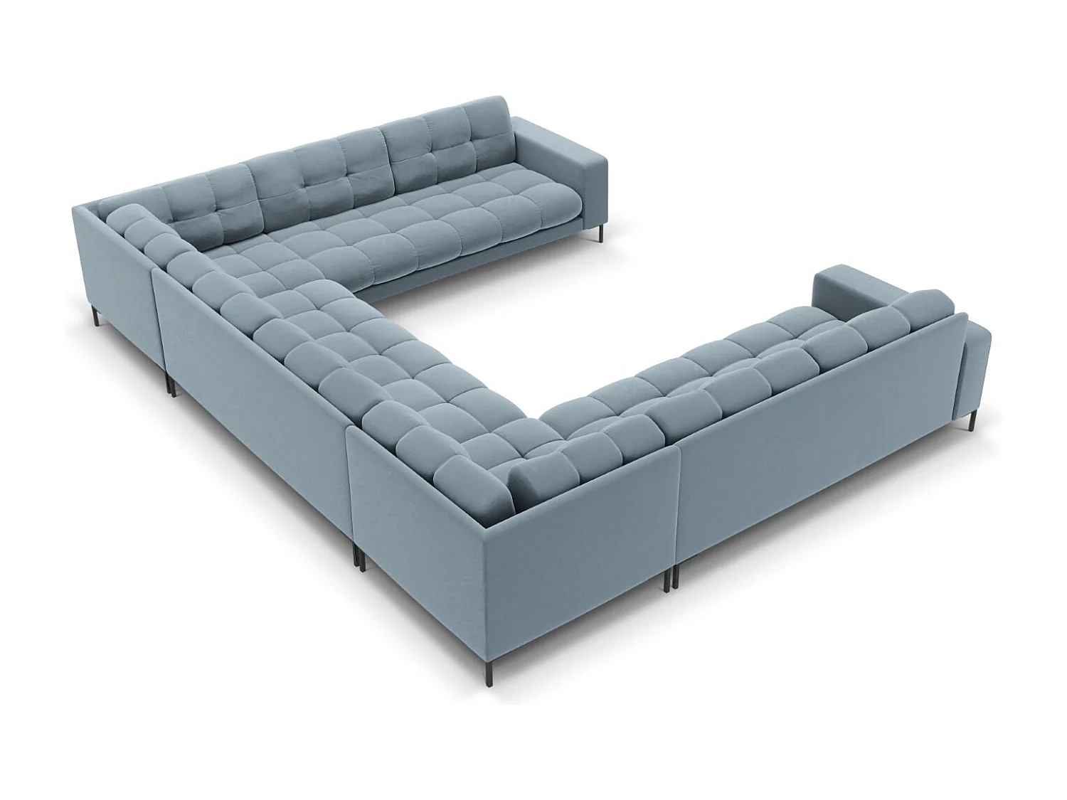 Cosmopolitan Design - Sofá panorâmico "Bali" 9 lugares em veludo azul claro - 327x256x75cm