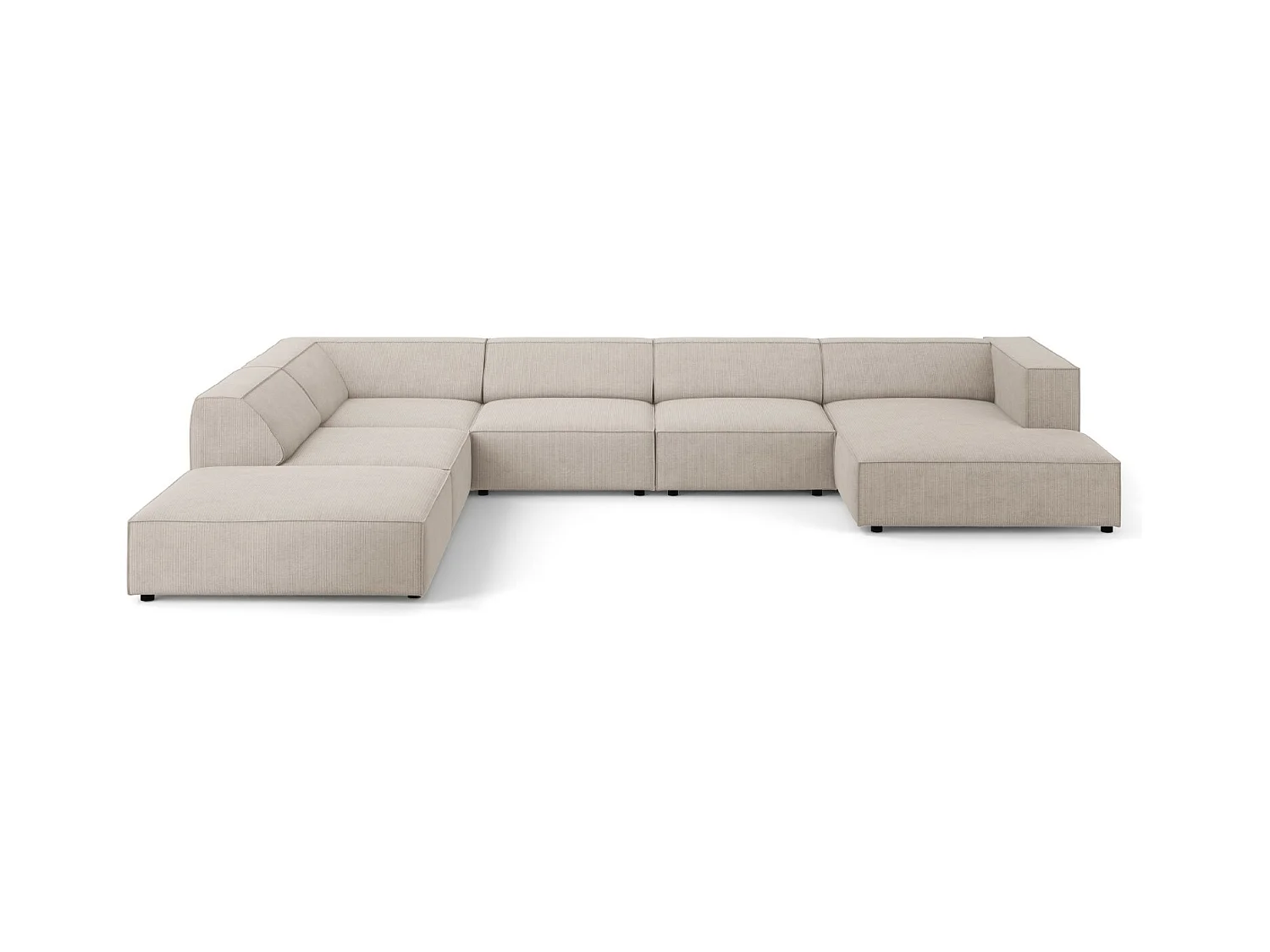 Cosmopolitan Design - Panoramische hoekbank links "Arendal" 7 zitplaatsen, Chenille met ribbeleffect, Donkerbeige - 364x262x70cm