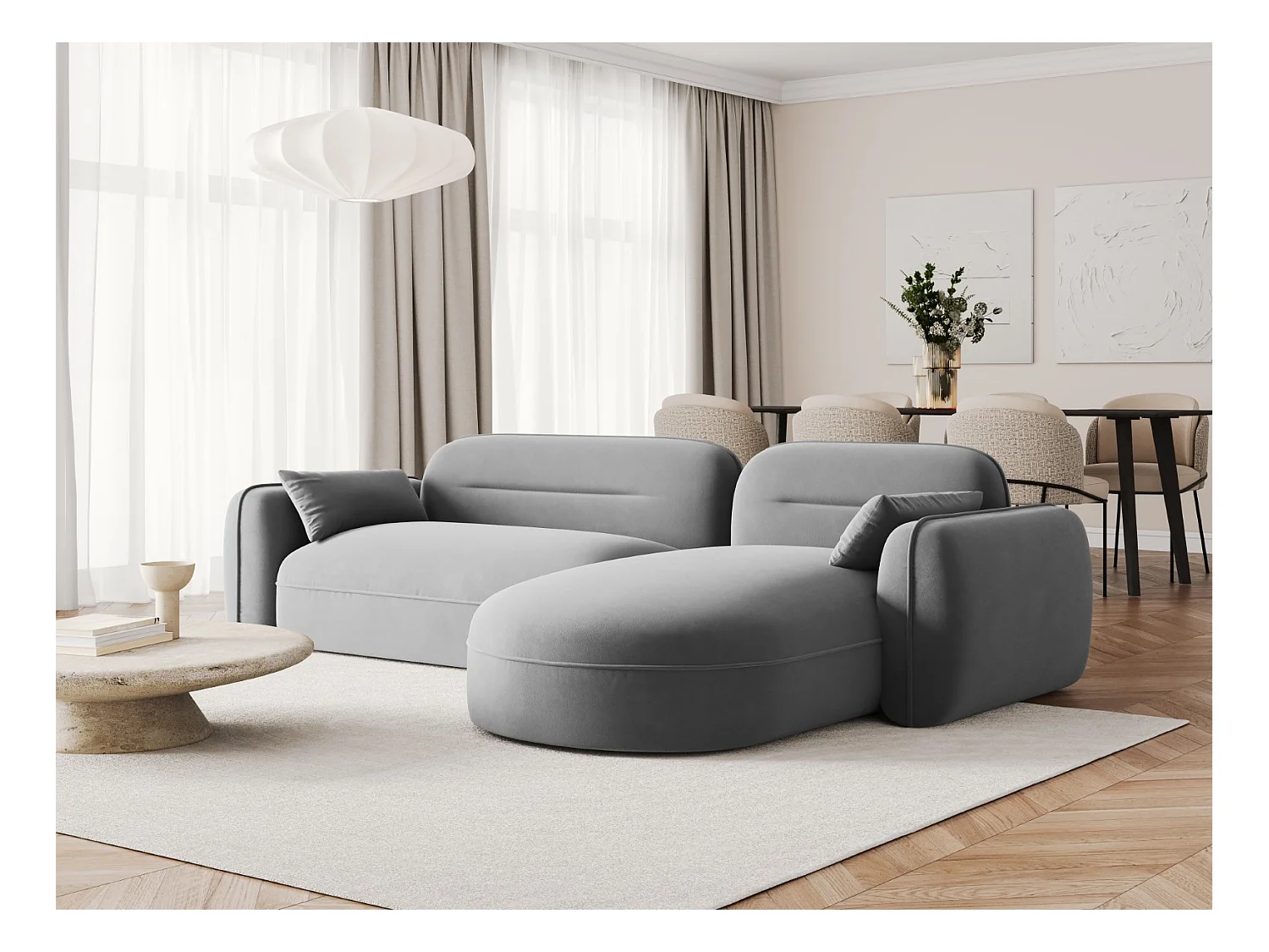 Cosmopolitan Design - Modulaire hoekbank rechts "Sydney" 4 zitplaatsen, Flueel, Lichtgrijs - 275x165x70cm