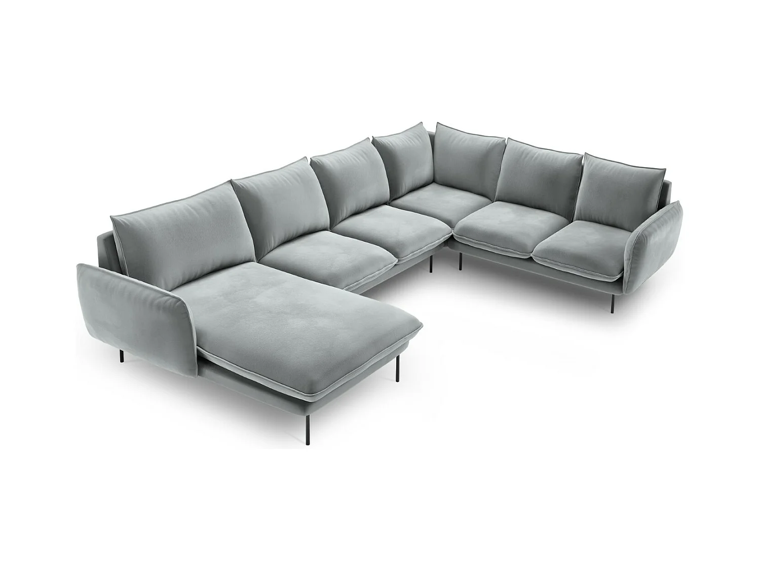 Cosmopolitan Design - Canapé d'angle droit panoramique "Vienna" 7 places en velours gris clair - 330x235x95cm
