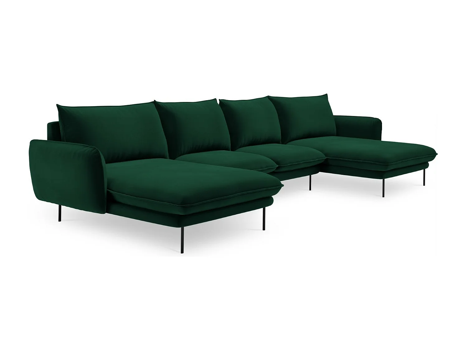 Cosmopolitan Design - Divano panoramico "Vienna" 6 posti in velluto verde bottiglia - 350x170x95cm