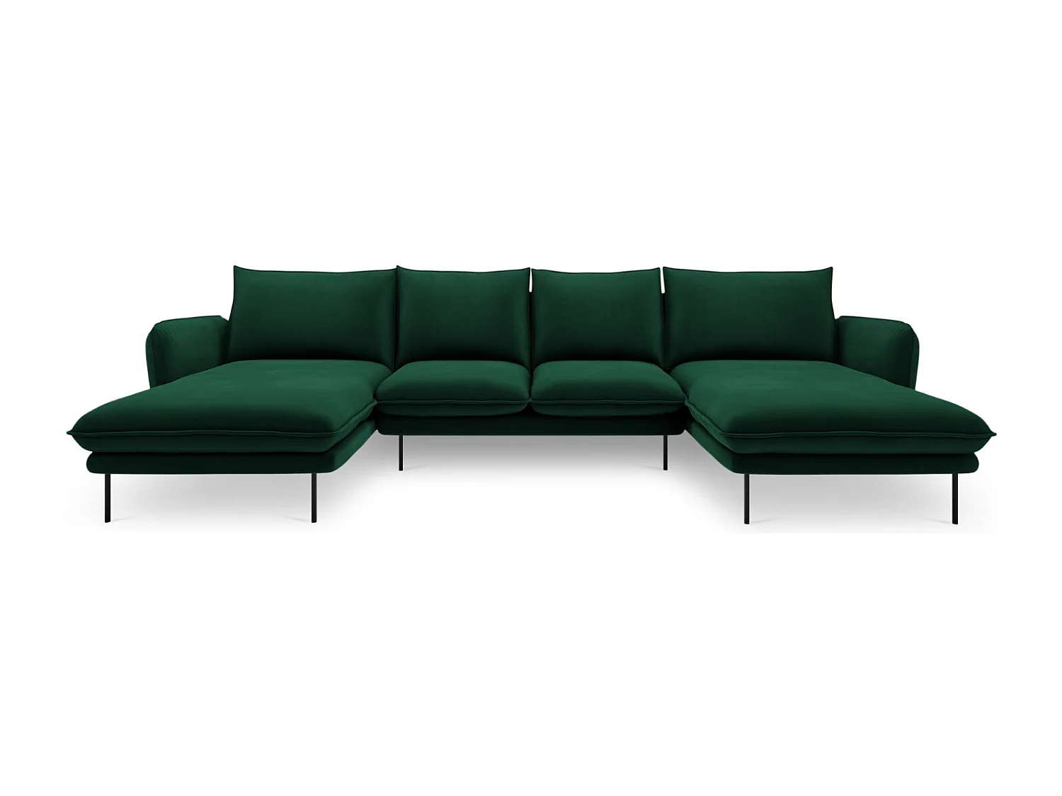 Cosmopolitan Design - Sofá panorâmico "Vienna" 6 lugares em veludo verde garrafa - 350x170x95cm