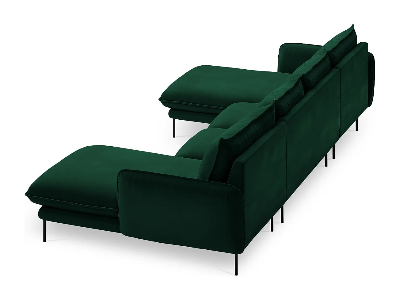 Cosmopolitan Design - Sofá panorâmico "Vienna" 6 lugares em veludo verde garrafa - 350x170x95cm