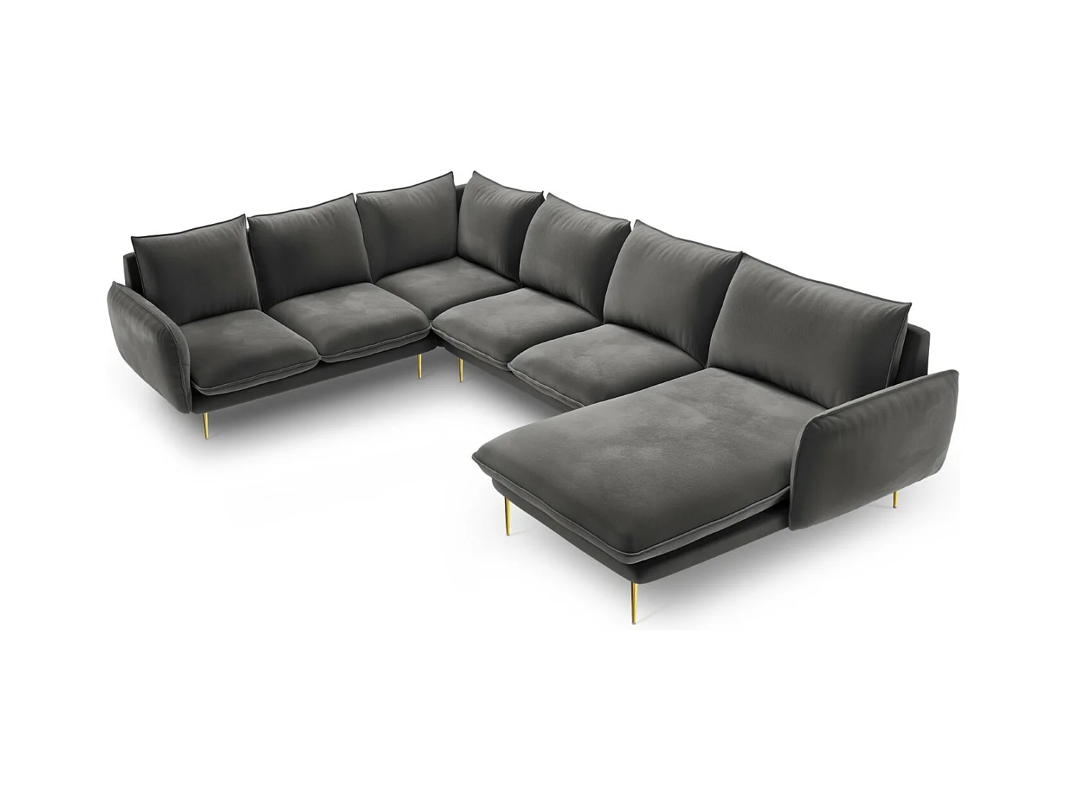 Cosmopolitan Design - Canapé d'angle gauche panoramique "Vienna" 7 places en velours gris - 330x235x95cm