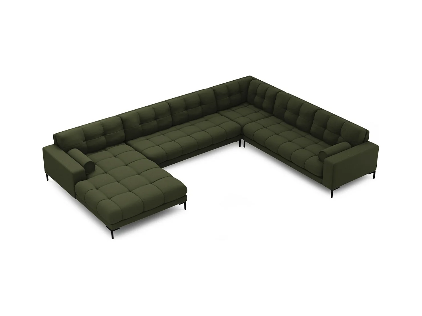 Cosmopolitan Design - Panoramische hoekbank rechts "Bali" 7 zitplaatsen, Structurele stof, Groente - 327x256x75cm