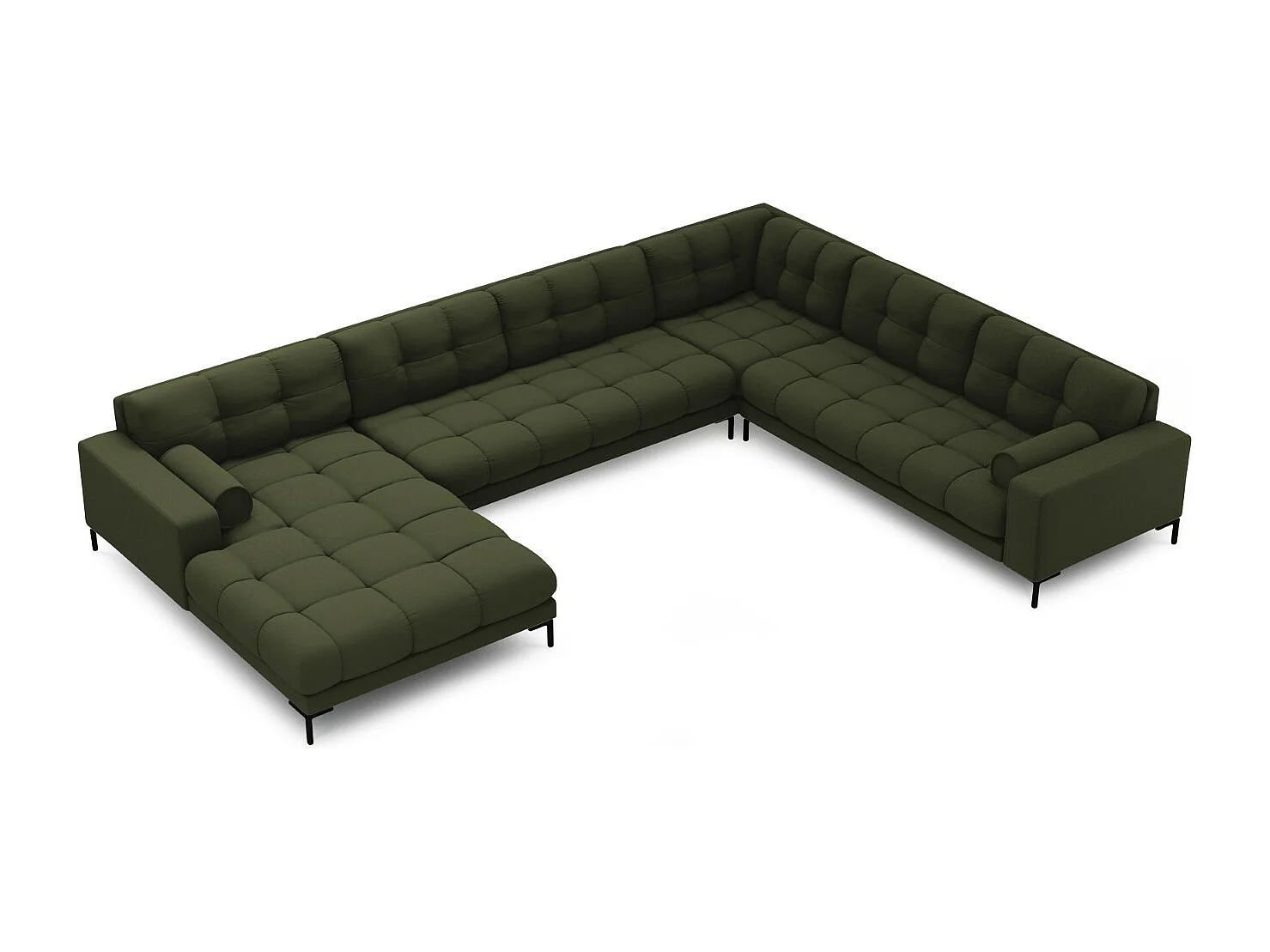 Cosmopolitan Design - Sofá de canto direito panorâmico "Bali" 7 lugares em tecido estrutural verde - 327x256x75cm