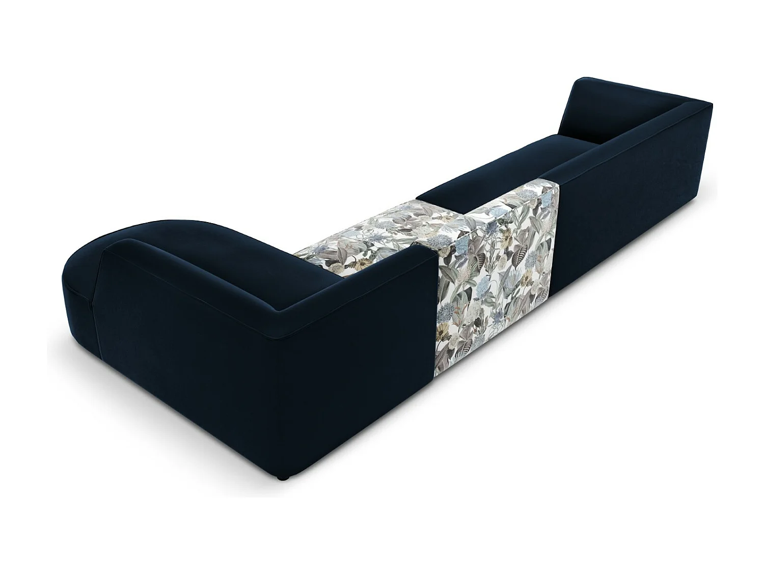 CXL by Christian Lacroix - Canapé d'angle droit "Charles" 5 places en velours motif de jardin bleu clair,bleu foncé - 366x180x69cm