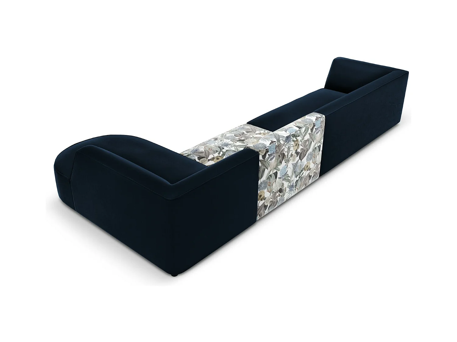 CXL by Christian Lacroix - Rechter hoekbank "Charles" 5 zitplaatsen, Flueel, lichtblauw, donkerblauw tuinpatroon - 366x180x69cm