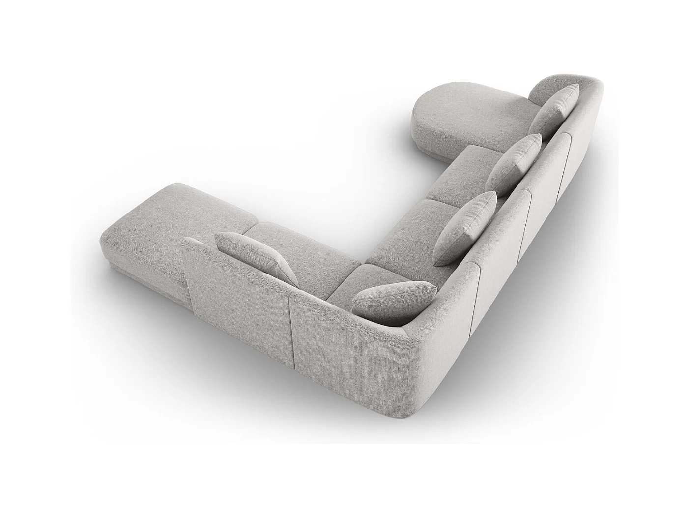 Cosmopolitan Design - Sofá de canto direito panorâmico "Tulum" 6 lugares em tecido chenille cinza claro - 330x255x70cm