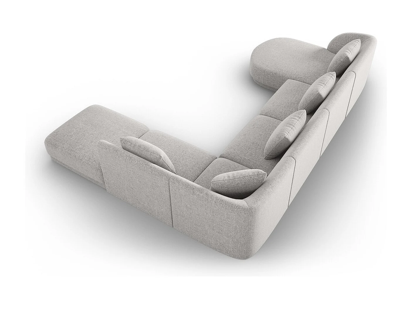 Cosmopolitan Design - Canapé d'angle droit panoramique "Tulum" 6 places en chenille gris clair - 330x255x70cm