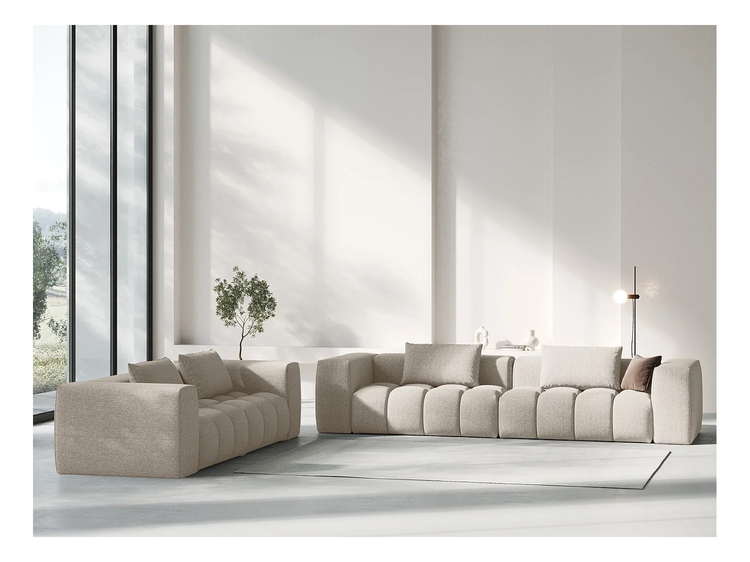CXL by Christian Lacroix - Canapé modulable "Lorella" 3 places en tissu structurel le sable - 230x85x70cm