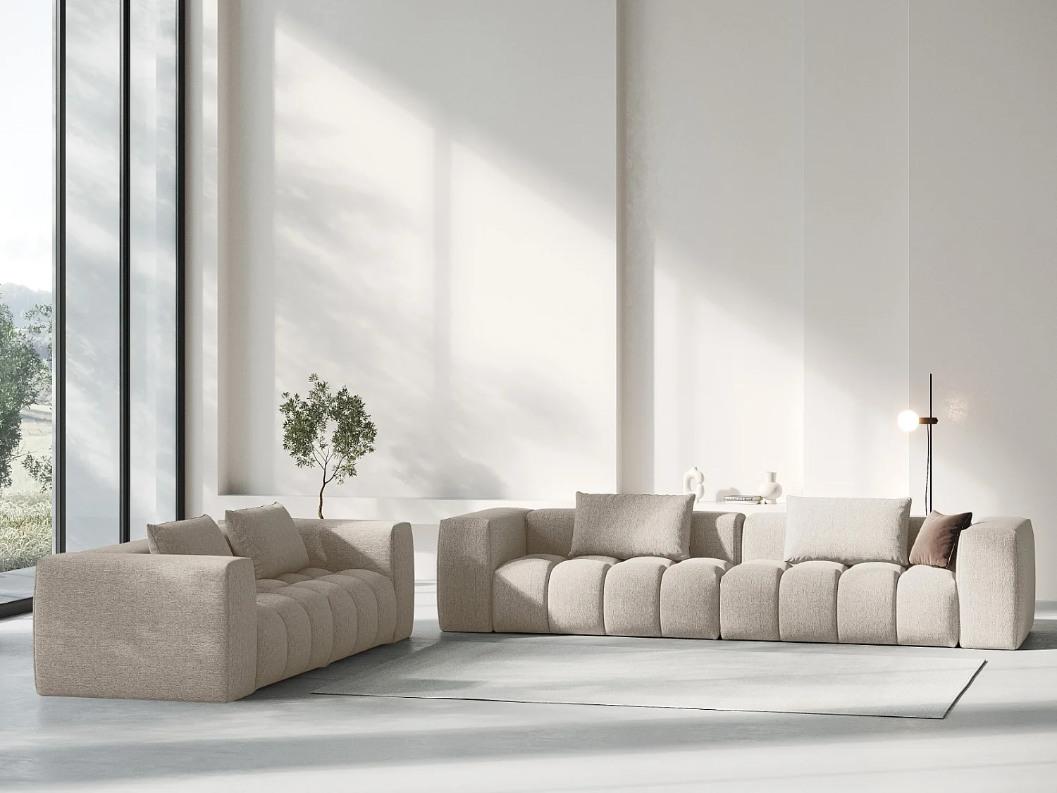 CXL by Christian Lacroix - Sofá modular "Lorella" 3 lugares em tecido estrutural areia - 230x85x70cm