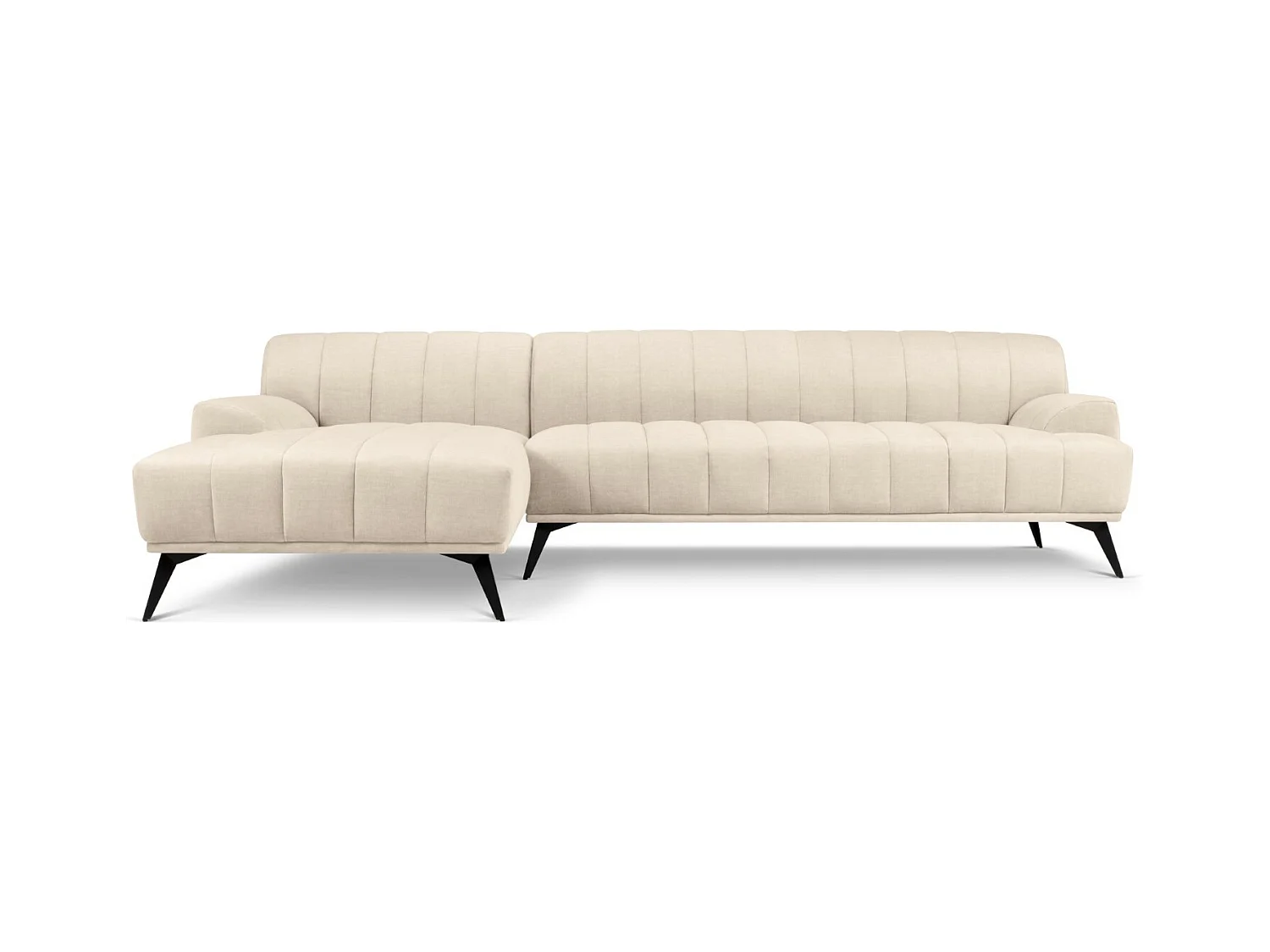 CXL by Christian Lacroix - Canapé d'angle gauche "Rita" 5 places en velours beige clair - 289x185x77cm