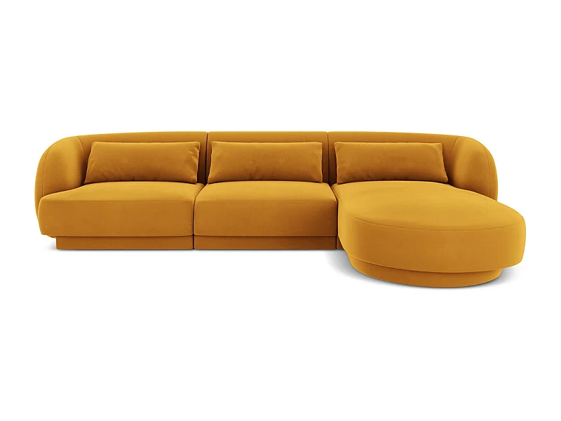 Cosmopolitan Design - Sofá de canto direito "Tulum" 4 lugares em veludo amarelo - 255x156x70cm