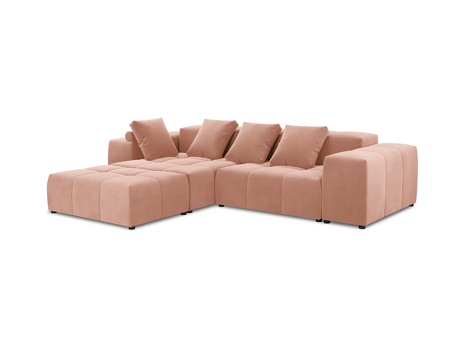 Cosmopolitan Design - Symmetrische modulaire hoekbank "Rome" 5 zitplaatsen, Flueel, Roze - 320x240x75cm