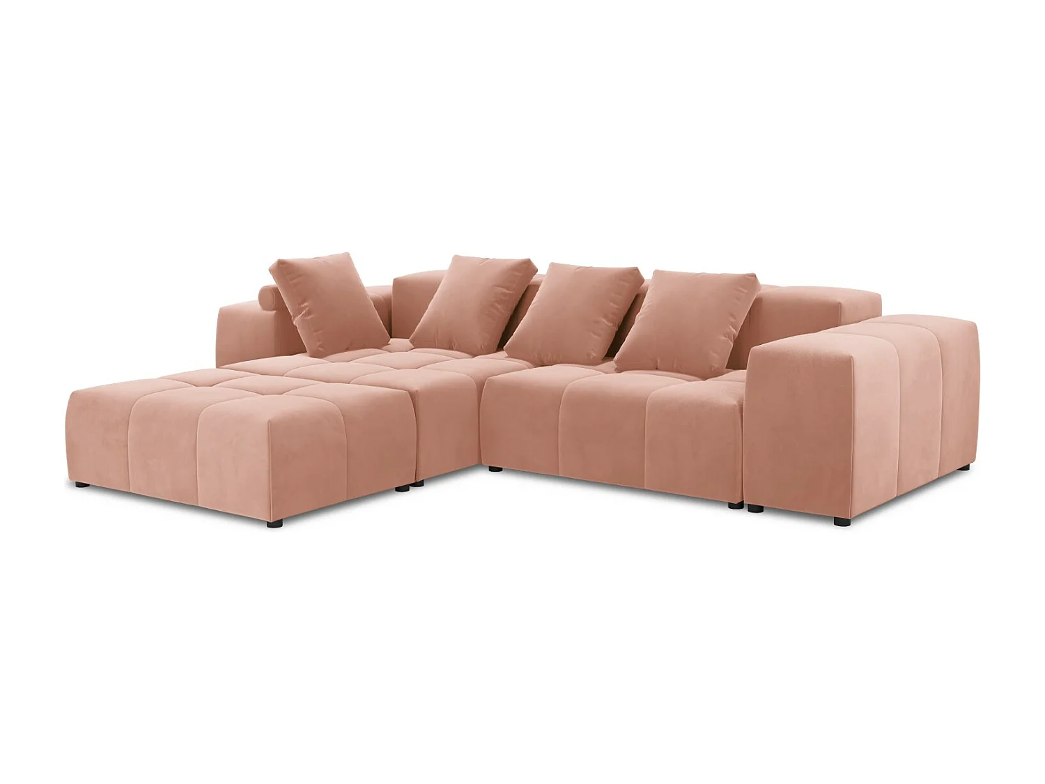 Cosmopolitan Design - Sofá de canto modular simétrico "Rome" 5 lugares em veludo rosa - 320x240x75cm