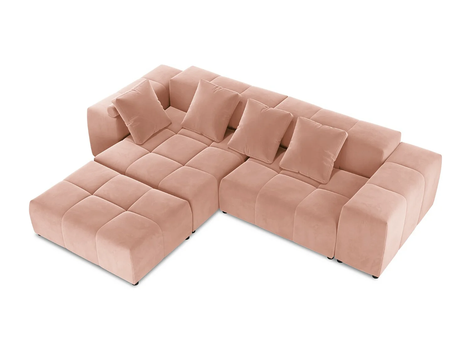 Cosmopolitan Design - Sofá de canto modular simétrico "Rome" 5 lugares em veludo rosa - 320x240x75cm