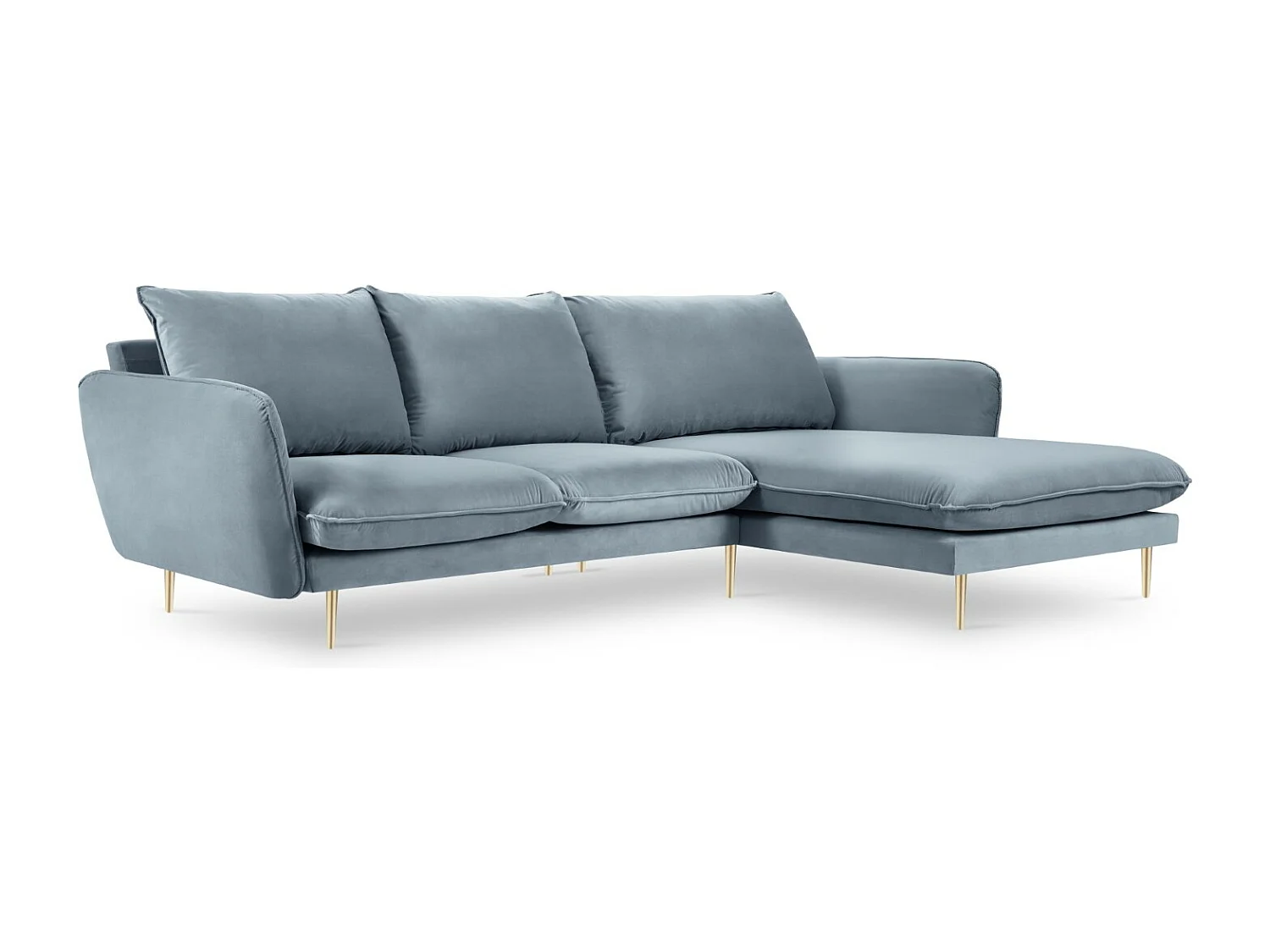 Cosmopolitan Design - Canapé d'angle droit "Vienna" 5 places en velours bleu - 255x170x95cm