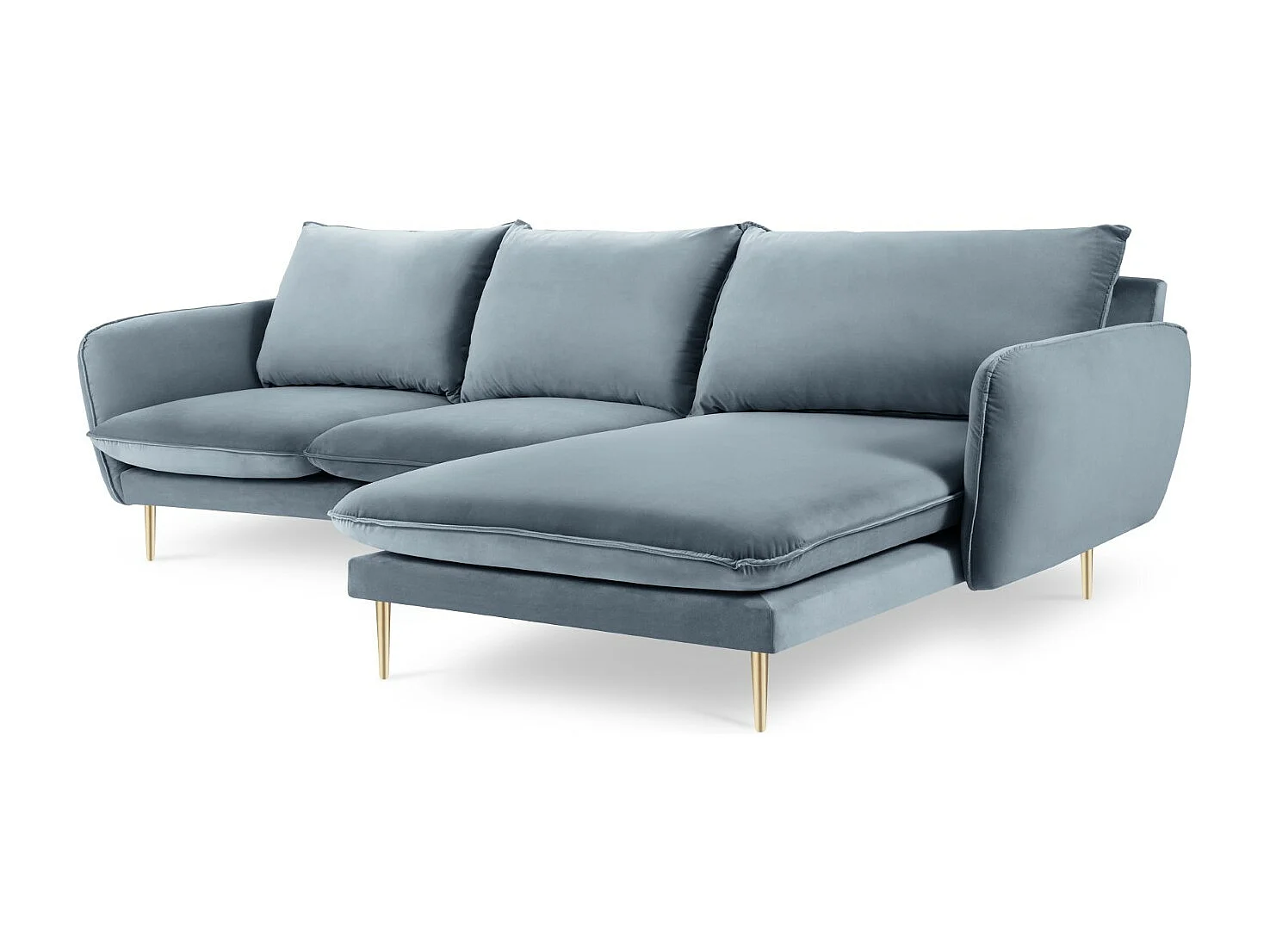 Cosmopolitan Design - Canapé d'angle droit "Vienna" 5 places en velours bleu - 255x170x95cm
