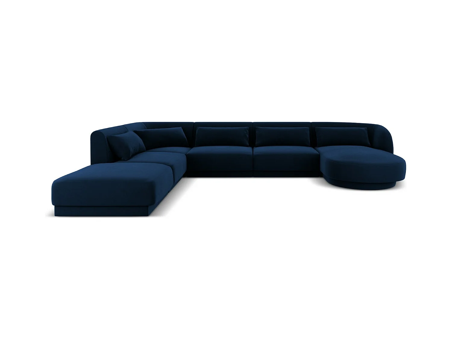 Cosmopolitan Design - Canapé d'angle gauche panoramique "Tulum" 6 places en velours bleu roi - 330x255x70cm